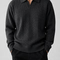 VAREN FORM Cable Knit V-Neck Polo Sweater black model front