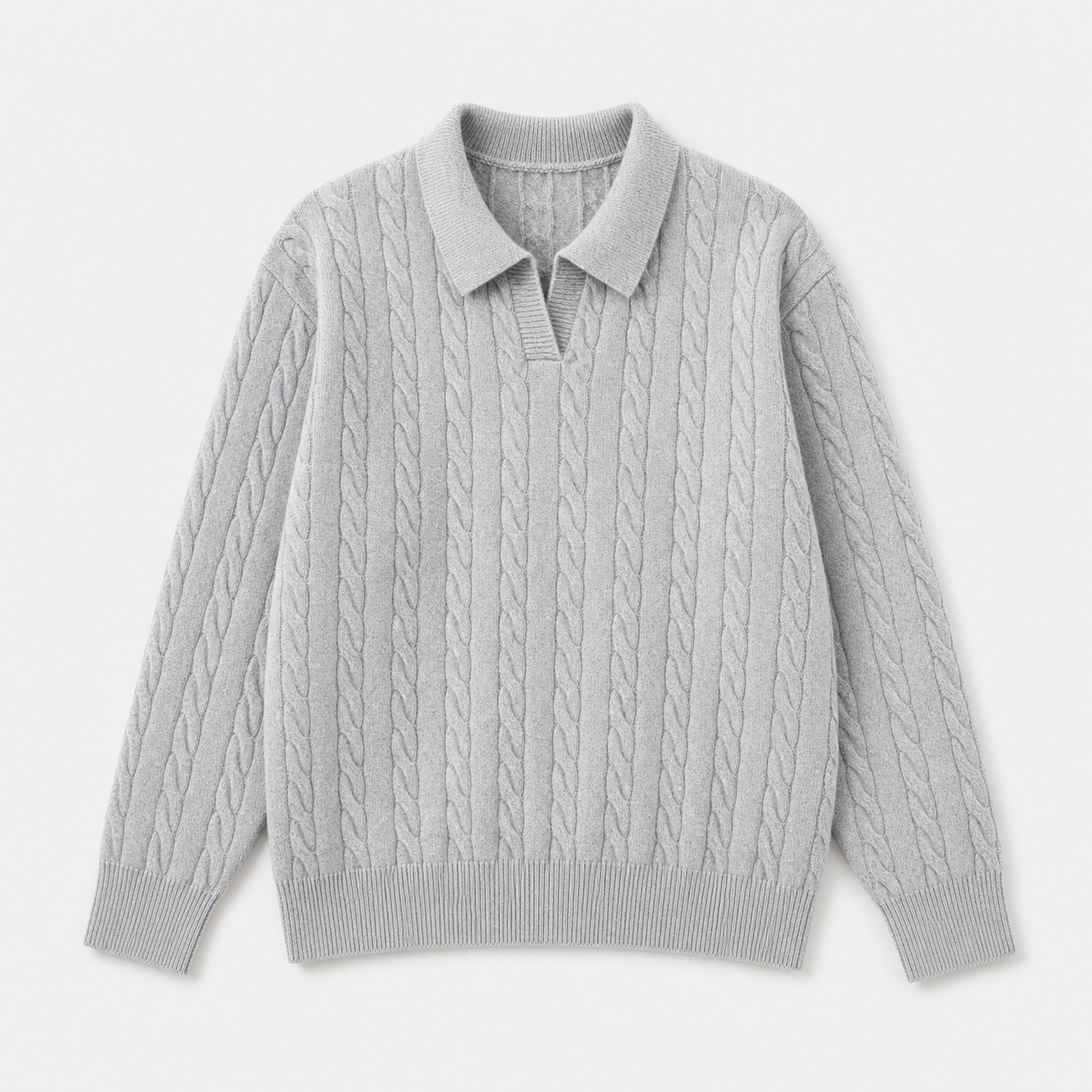 VAREN FORM Cable Knit V-Neck Polo Sweater grey product front