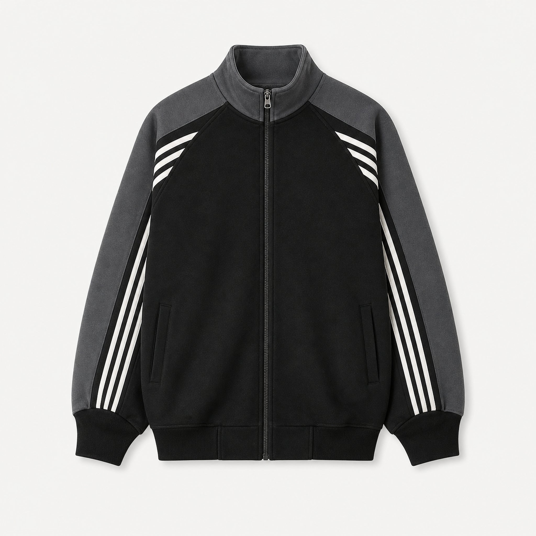 VAREN FORM Colorblock Tape Stand Collar Sweatshirt Jacket black charcoal product front
