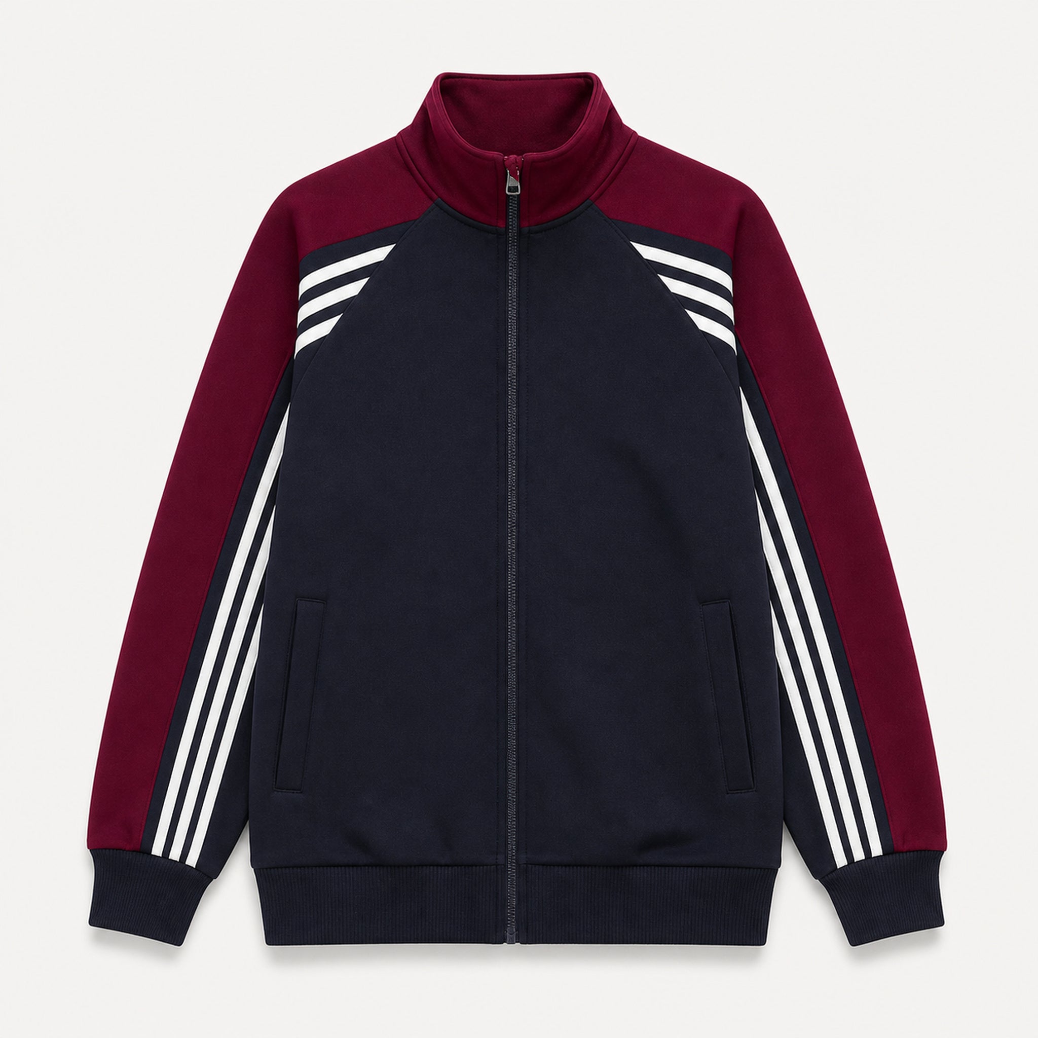 VAREN FORM Colorblock Tape Stand Collar Sweatshirt Jacket navy burgundy product front