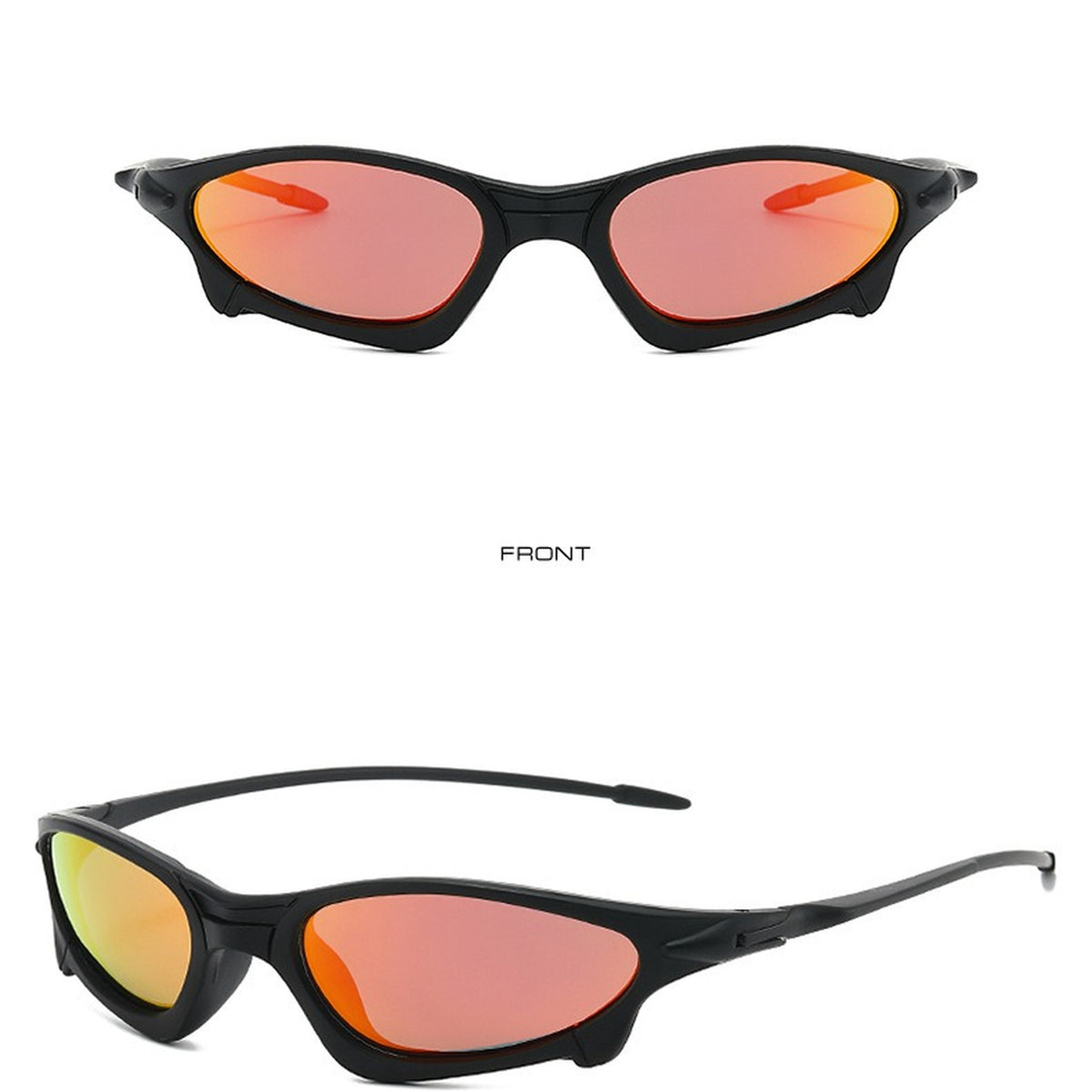 Cyberpunk Mirrored Wraparound Sunglasses - orange/red lens product view