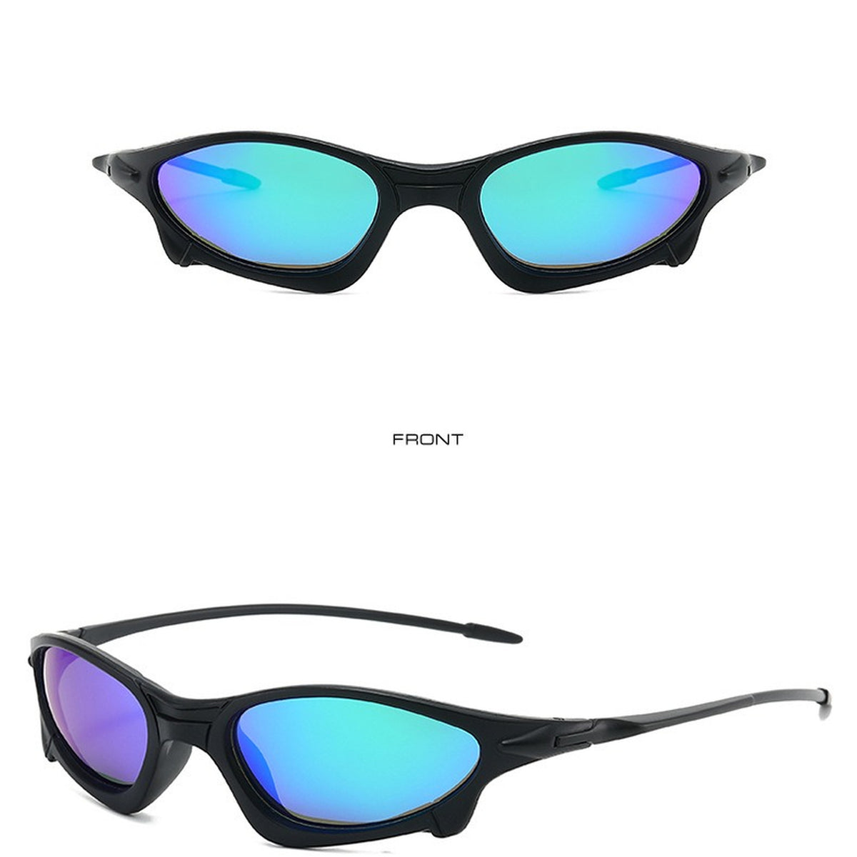 Cyberpunk Mirrored Wraparound Sunglasses - blue/purple lens product view