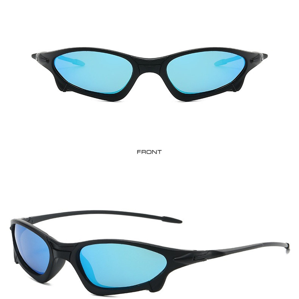 Cyberpunk Mirrored Wraparound Sunglasses - teal/blue lens product view