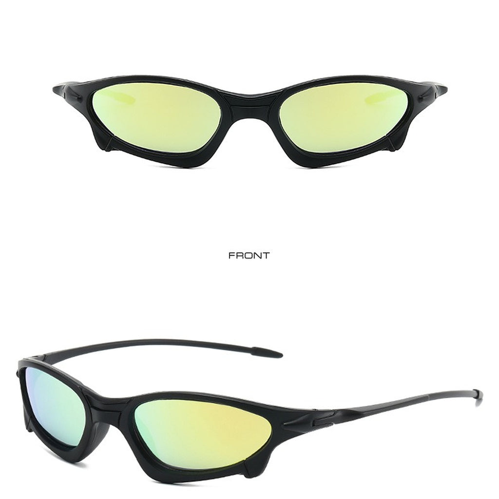 Cyberpunk Mirrored Wraparound Sunglasses - yellow/green lens product view