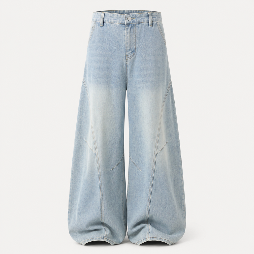 VAREN FORM Deconstructed Curved Wide-Leg Jeans light blue wash product front