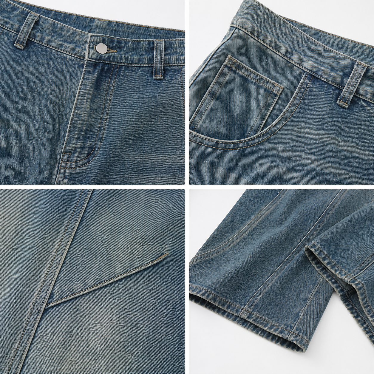VAREN FORM Deconstructed Curved Wide-Leg Jeans washed black denim detail grid