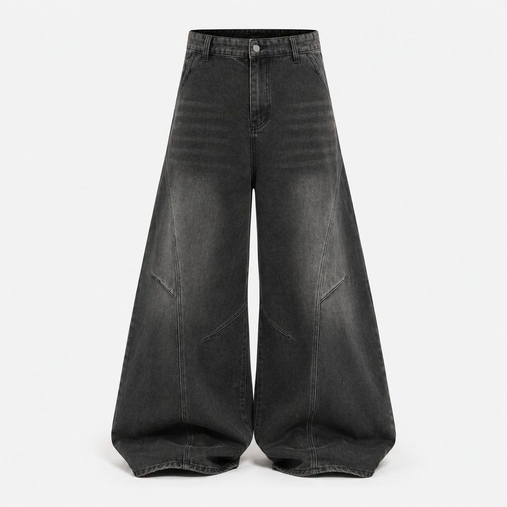 VAREN FORM Deconstructed Curved Wide-Leg Jeans washed black product front