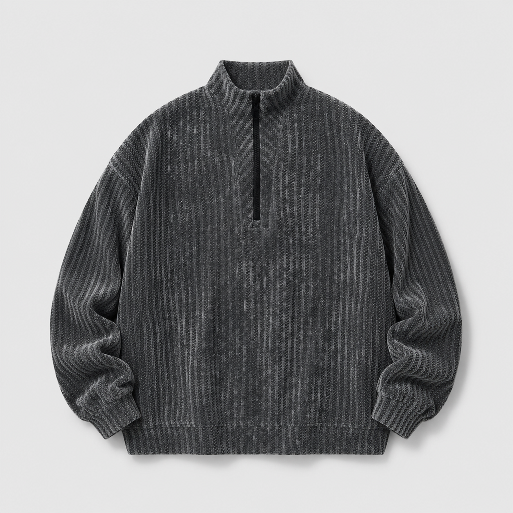 VAREN FORM Deconstructed Half-Zip Oversized Sweatshirt washed charcoal product front
