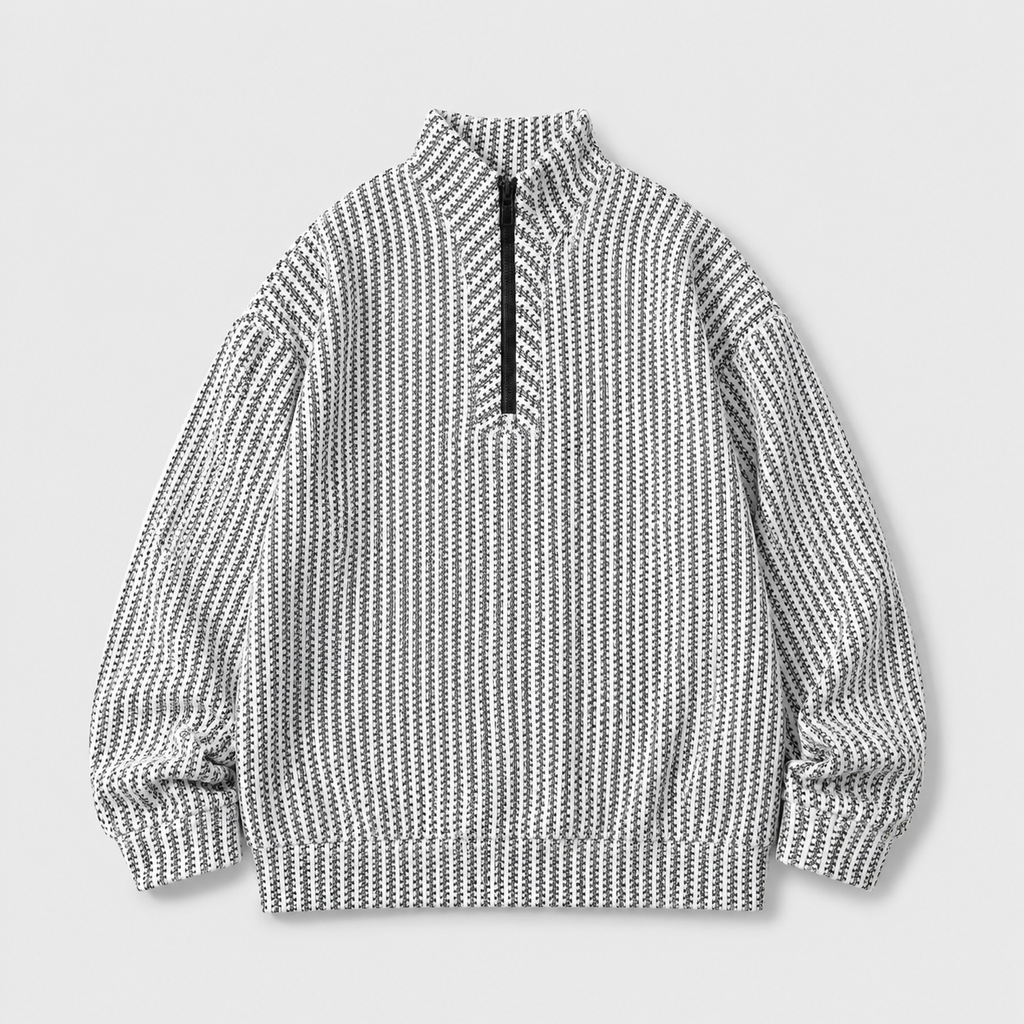 VAREN FORM Deconstructed Half-Zip Oversized Sweatshirt white black stripe product front