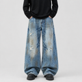 VAREN FORM Distressed Washed Wide-Leg Jeans blue wash model front