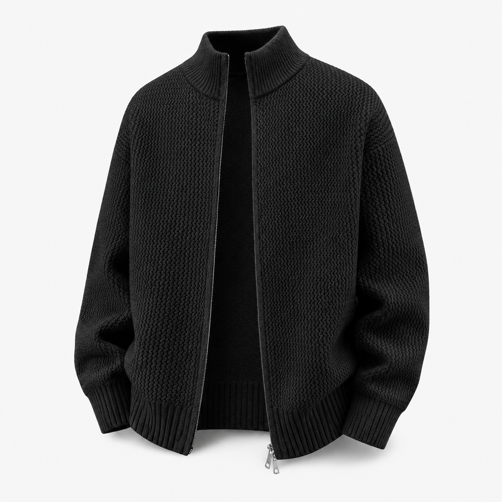 VAREN FORM Double-Zip Stand Collar Knit Cardigan black product front