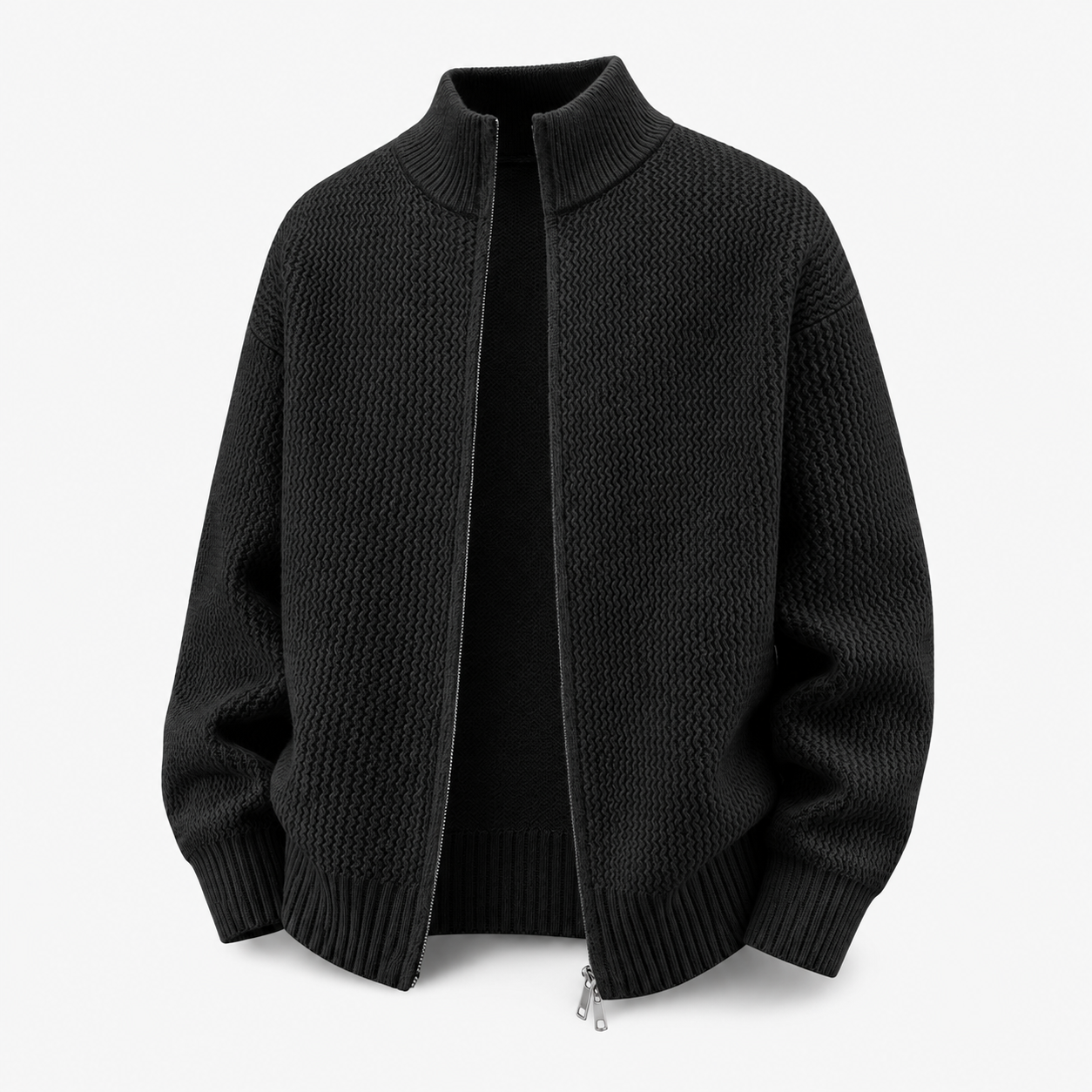 VAREN FORM Double-Zip Stand Collar Knit Cardigan black product front