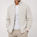VAREN FORM Double-Zip Stand Collar Knit Cardigan ivory model front