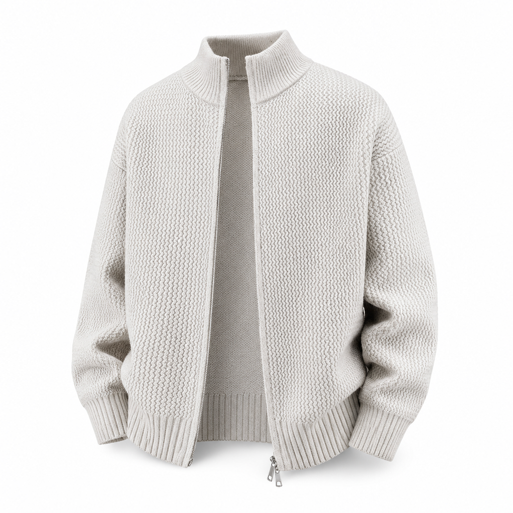 VAREN FORM Double-Zip Stand Collar Knit Cardigan ivory product front