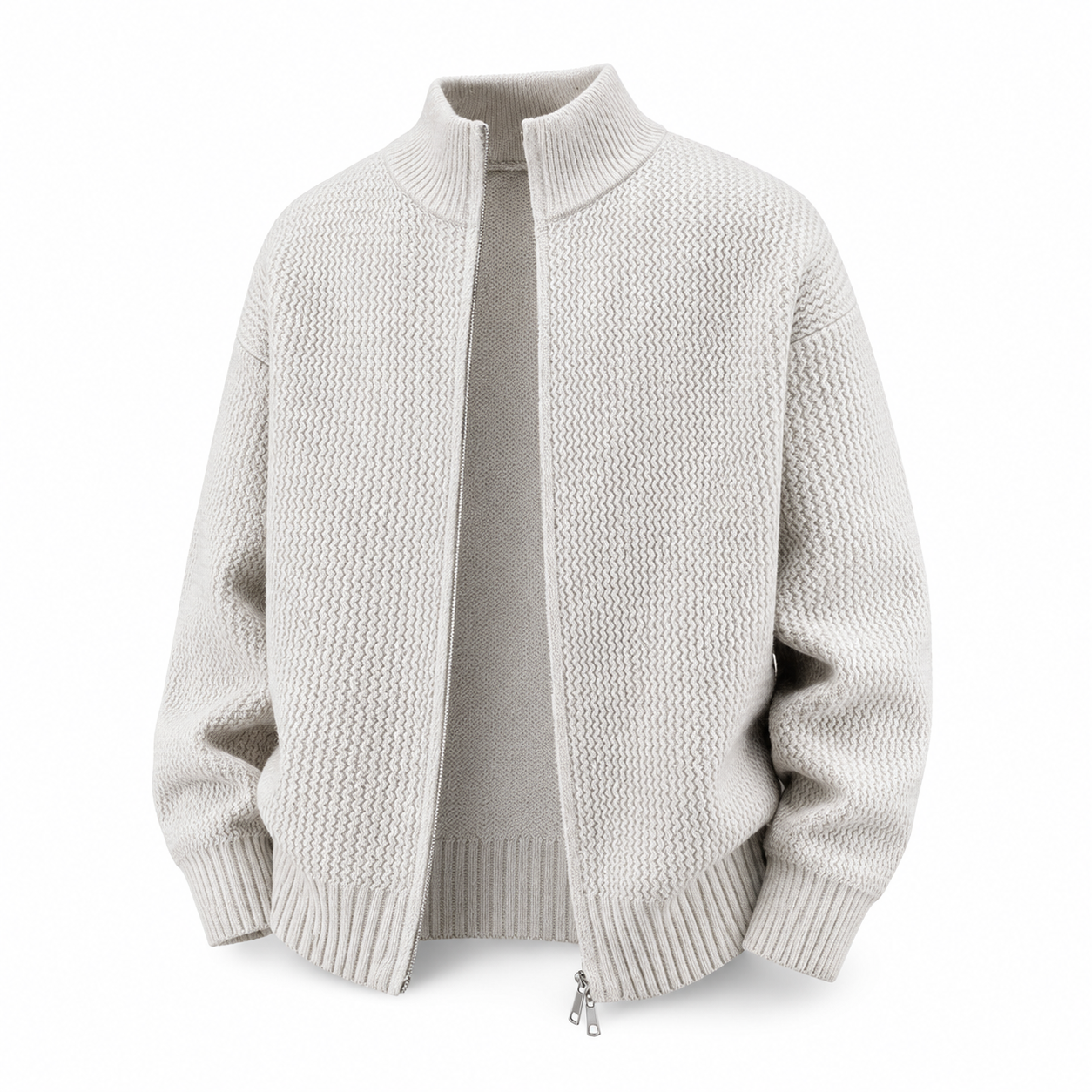 VAREN FORM Double-Zip Stand Collar Knit Cardigan ivory product front
