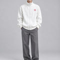 Embroidered Track Jacket with Stand Collar - white worn view