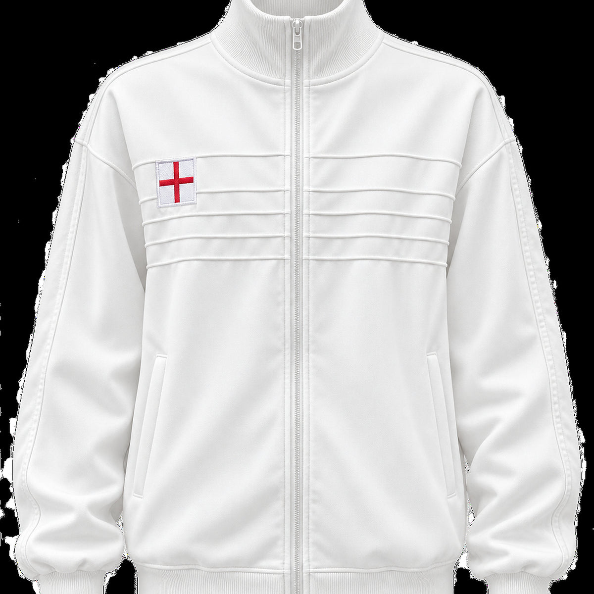 Embroidered Track Jacket with Stand Collar - white product view