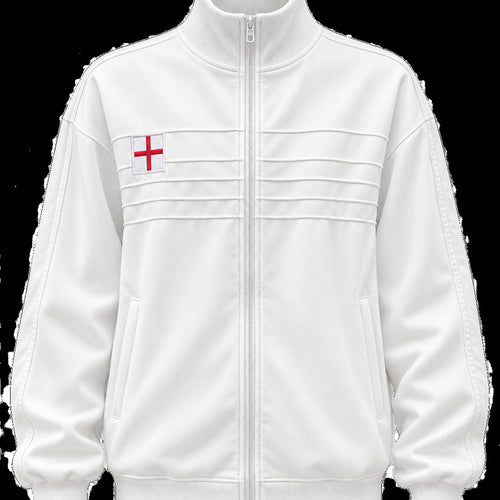 Embroidered Track Jacket with Stand Collar - white product view