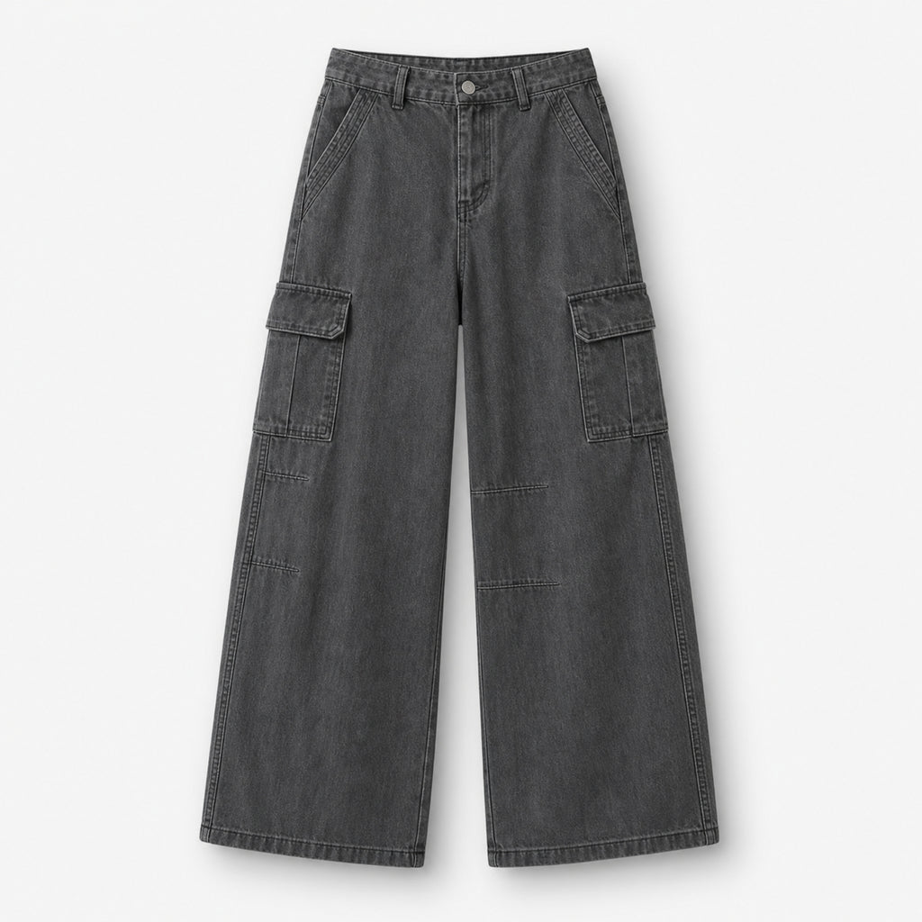 Men's Charcoal Utility Wide-Leg Jeans in Charcoal Grey, product front view