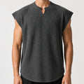 Men's Open Collar Ribbed Knit Vest in Grey, model front view