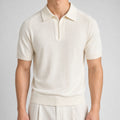 Men's Open Collar Knit Polo Shirt in Ivory, model front view