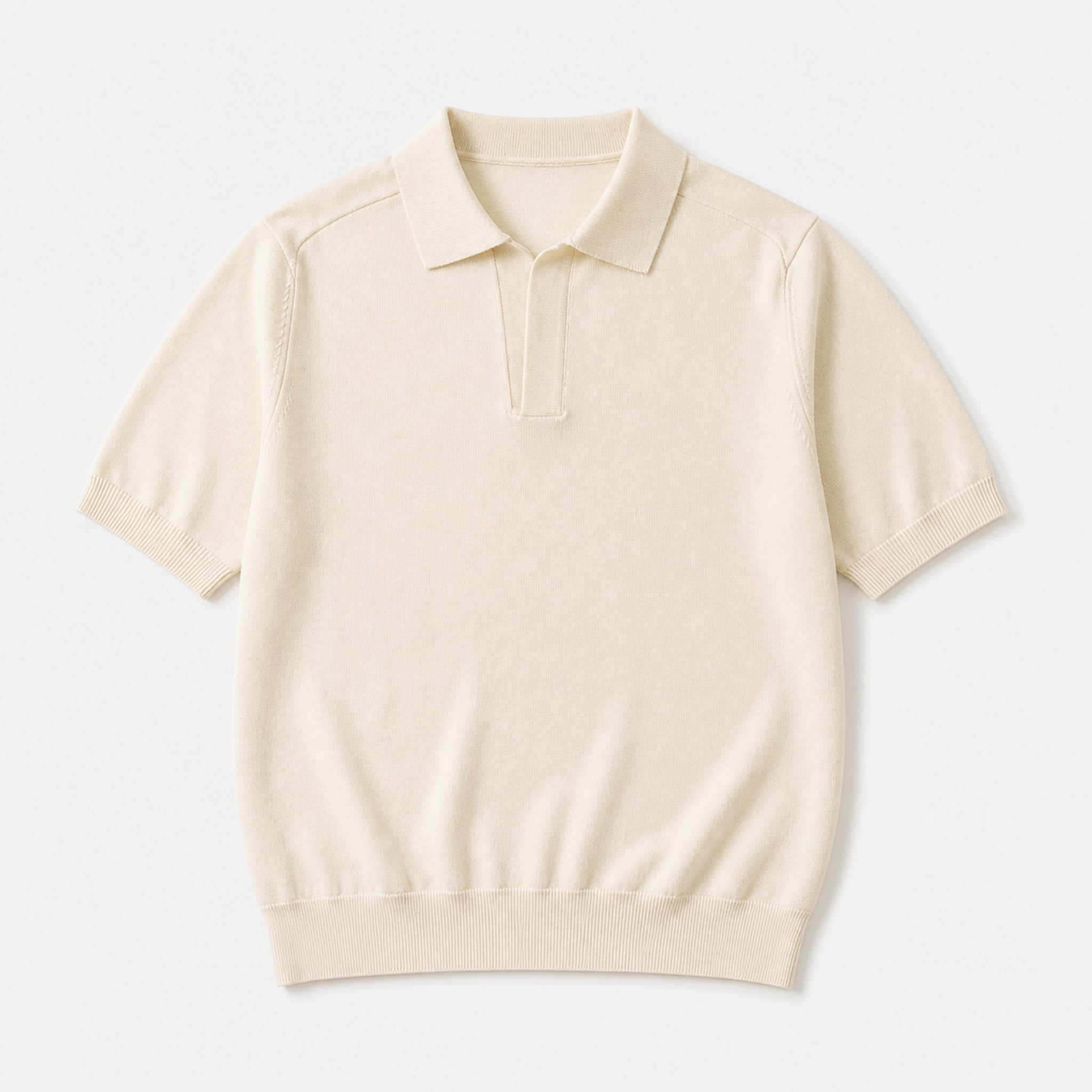 Men's Open Collar Knit Polo Shirt in Ivory, product front view