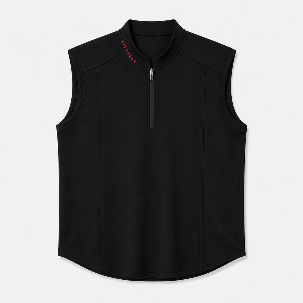 Men's Half-Zip Sleeveless Knit Top in Black, product front view