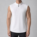 Men's Half-Zip Sleeveless Knit Top in White, model front view
