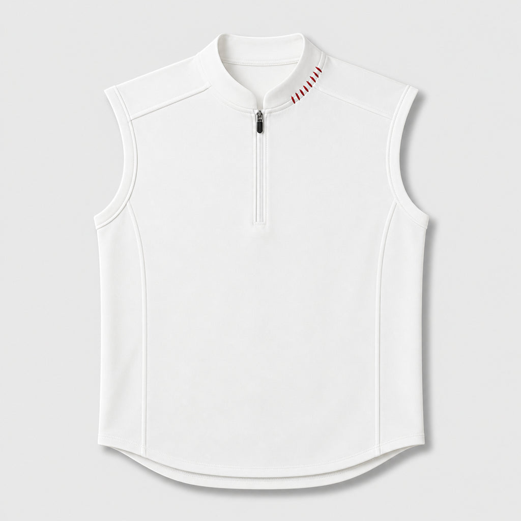 Men's Half-Zip Sleeveless Knit Top in White, product front view