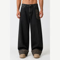 Men's Leopard Panel Wide-Leg Jeans in Black, model front view