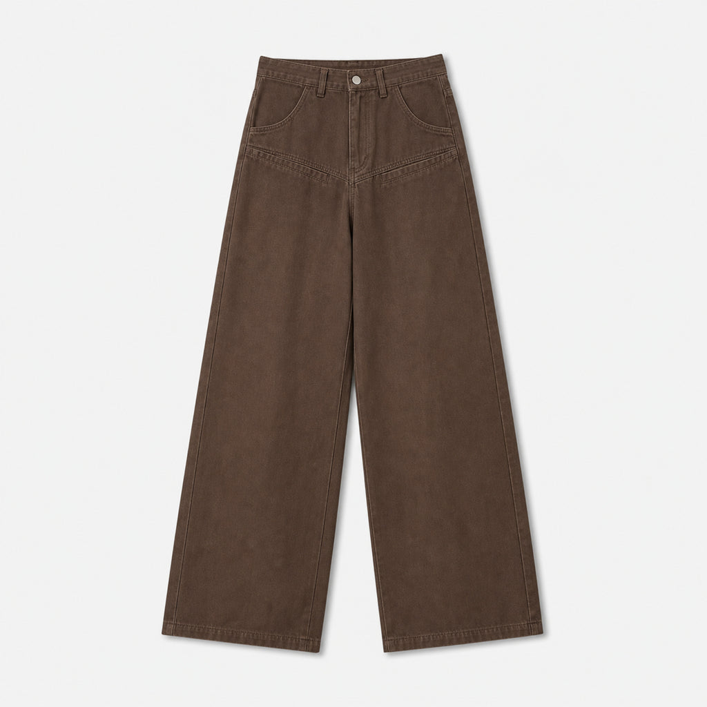 Men's Washed Wide-Leg Pants in Brown, product front view