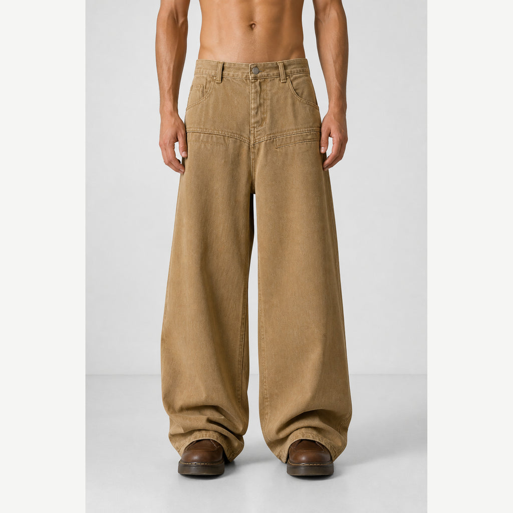 Men's Washed Wide-Leg Pants in Khaki, model front view
