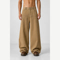 Men's Washed Wide-Leg Pants in Khaki, model front view