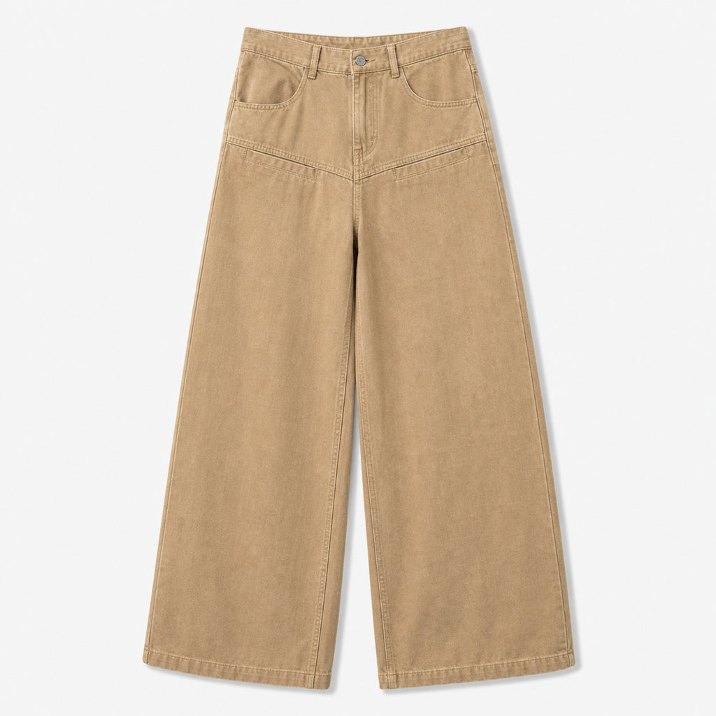 Men's Washed Wide-Leg Pants in Khaki, product front view