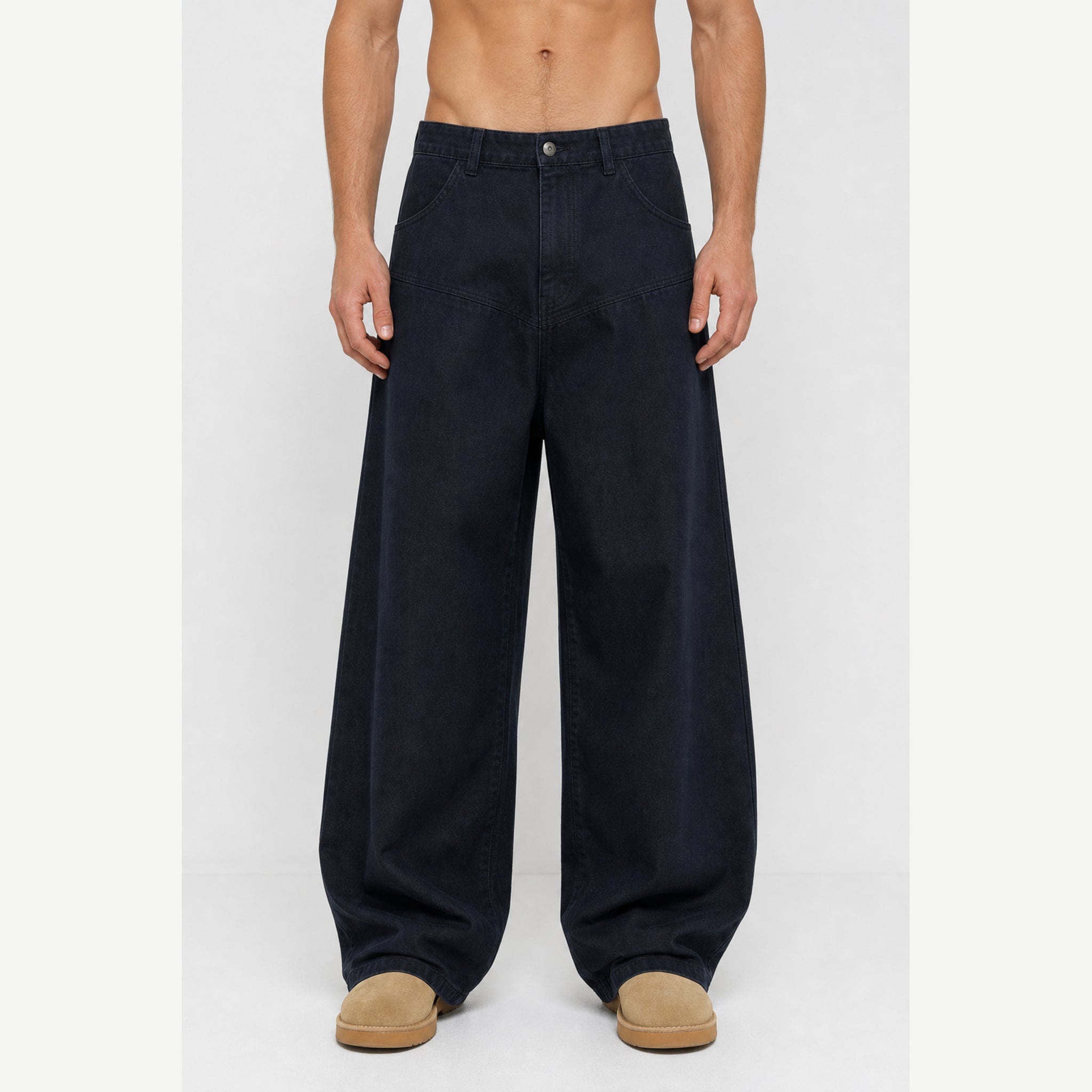 Men's Washed Wide-Leg Pants in Navy, model front view