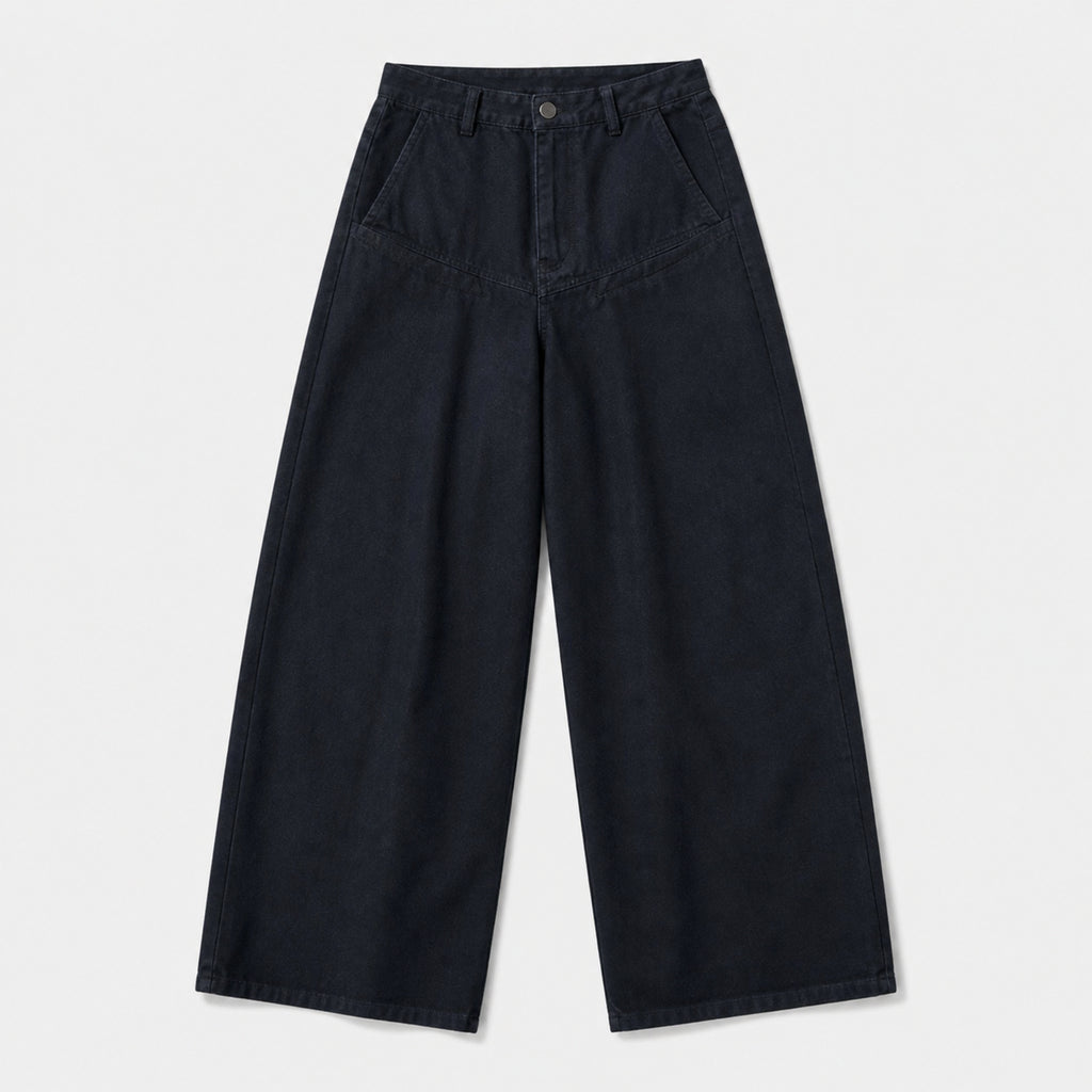 Men's Washed Wide-Leg Pants in Navy, product front view