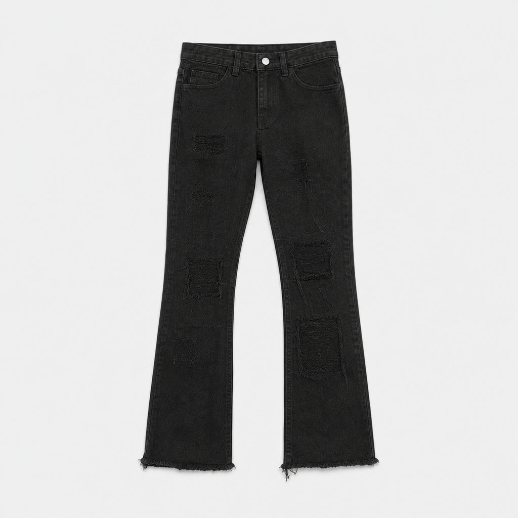 Men's Distressed Flared Jeans in Black, product front view