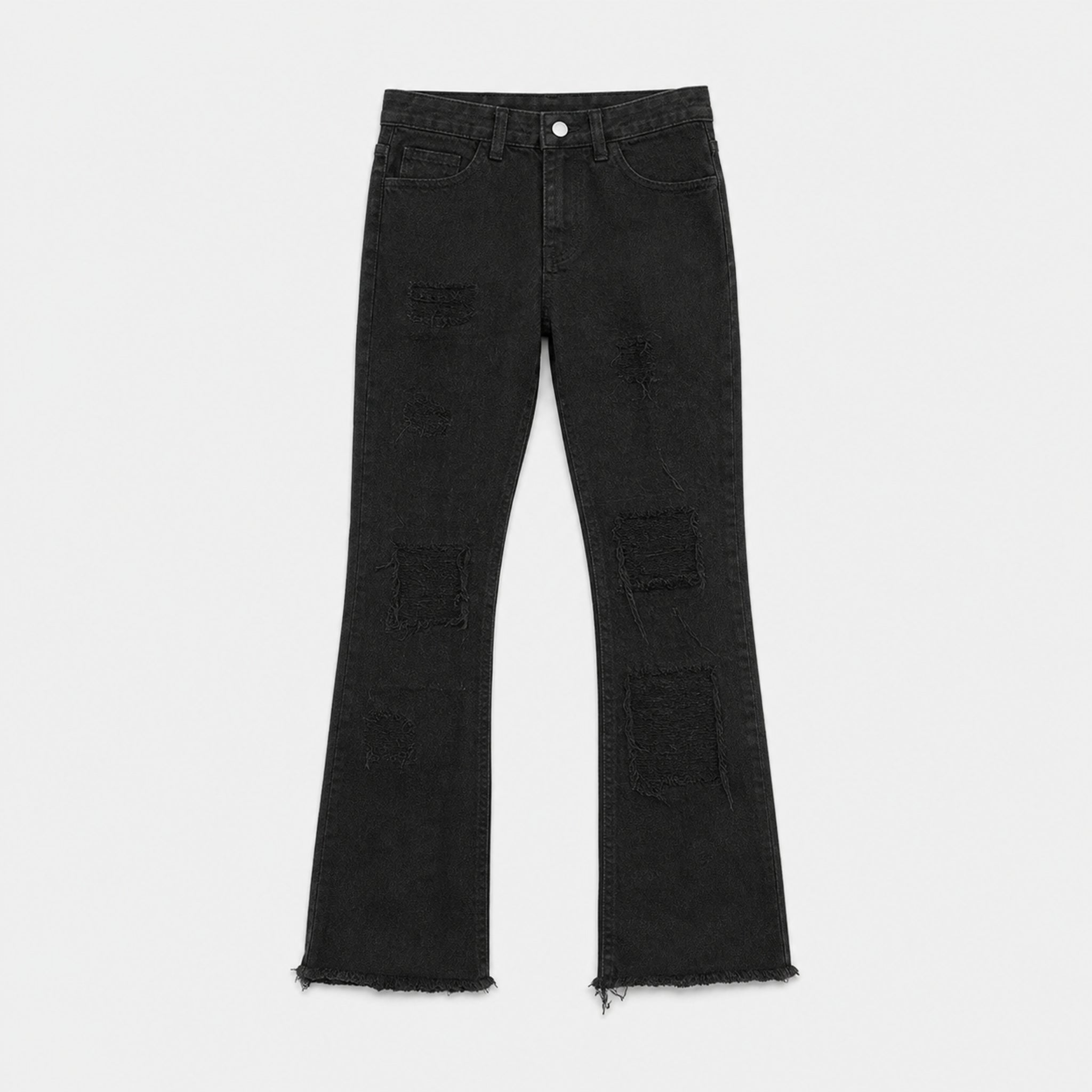 Men's Distressed Flared Jeans in Black, product front view