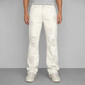 Men's Distressed Flared Jeans in Ivory, model front view