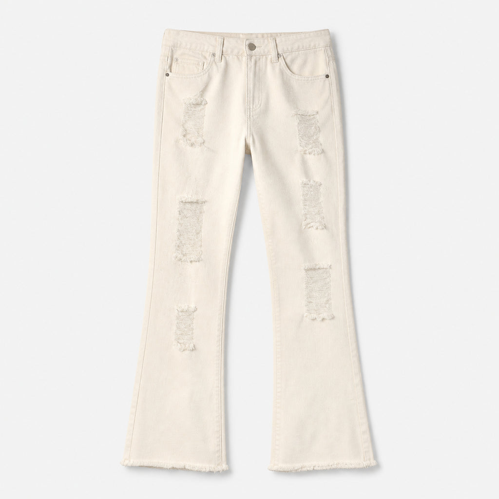 Men's Distressed Flared Jeans in Ivory, product front view