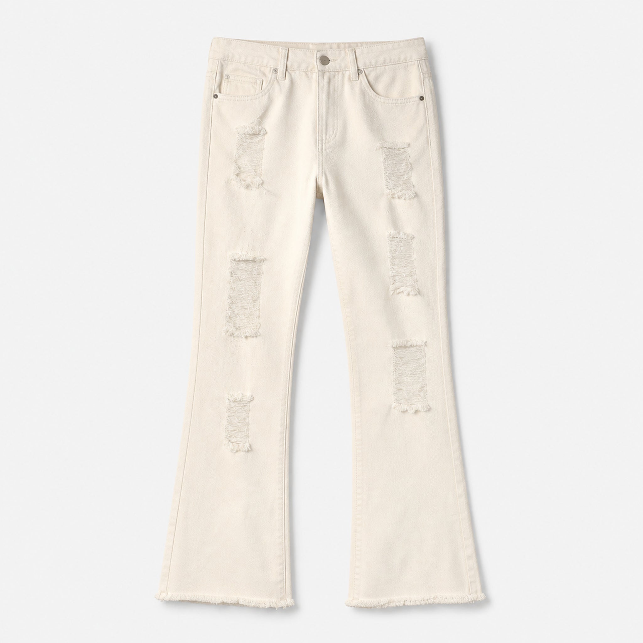 Men's Distressed Flared Jeans in Ivory, product front view