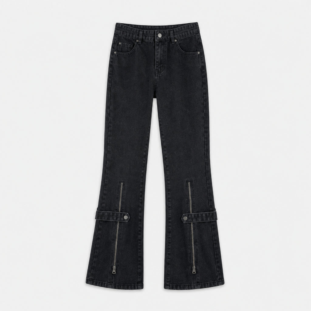 Men's Vintage Washed Flared Jeans in Black, product front view