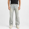 Men's Vintage Washed Flared Jeans in Light Blue Grey, model front view