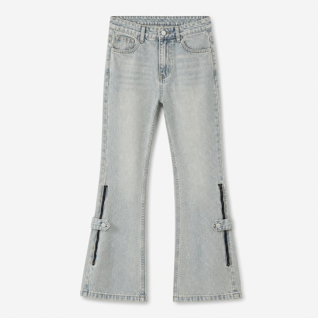 Men's Vintage Washed Flared Jeans in Light Blue Grey, product front view