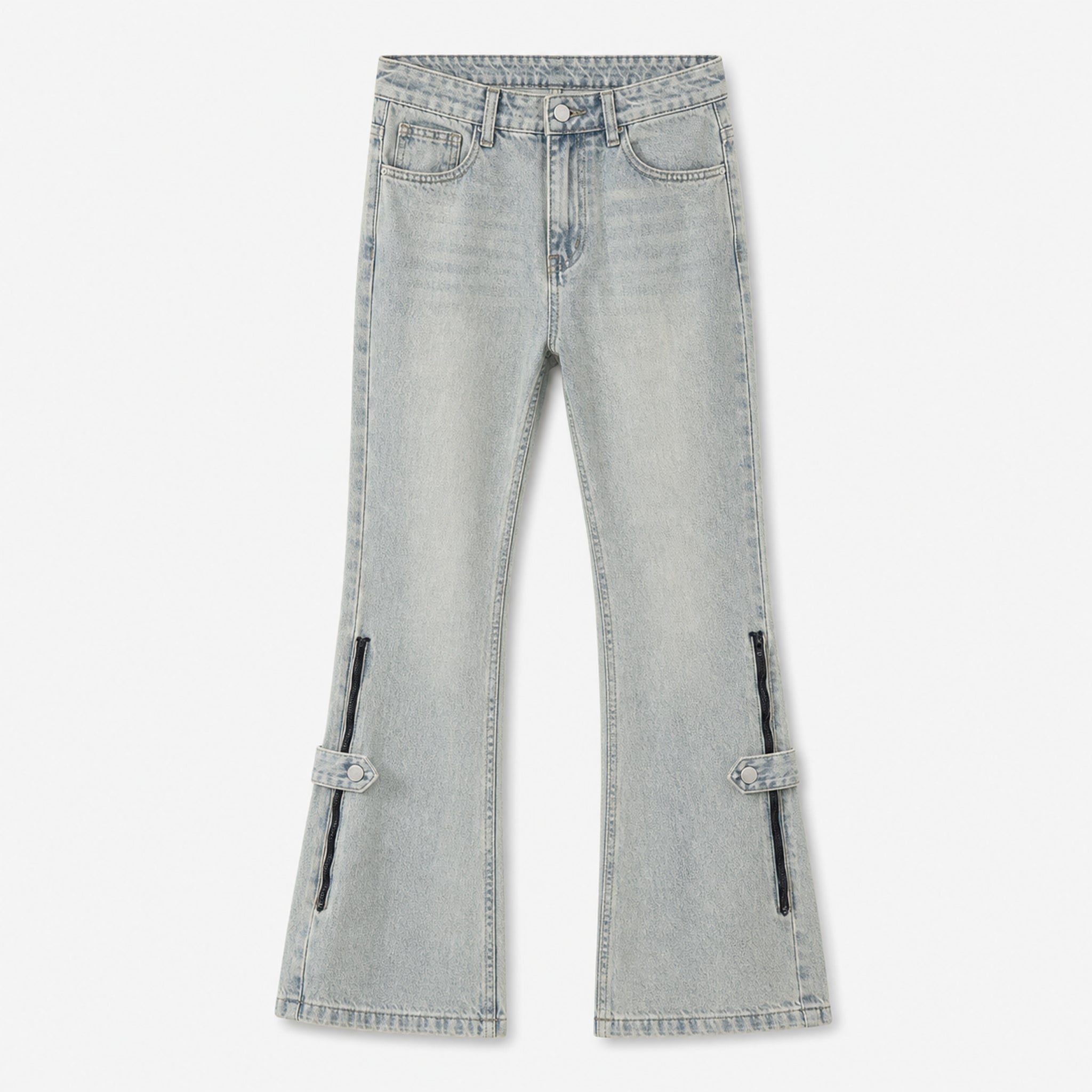 Men's Vintage Washed Flared Jeans in Light Blue Grey, product front view