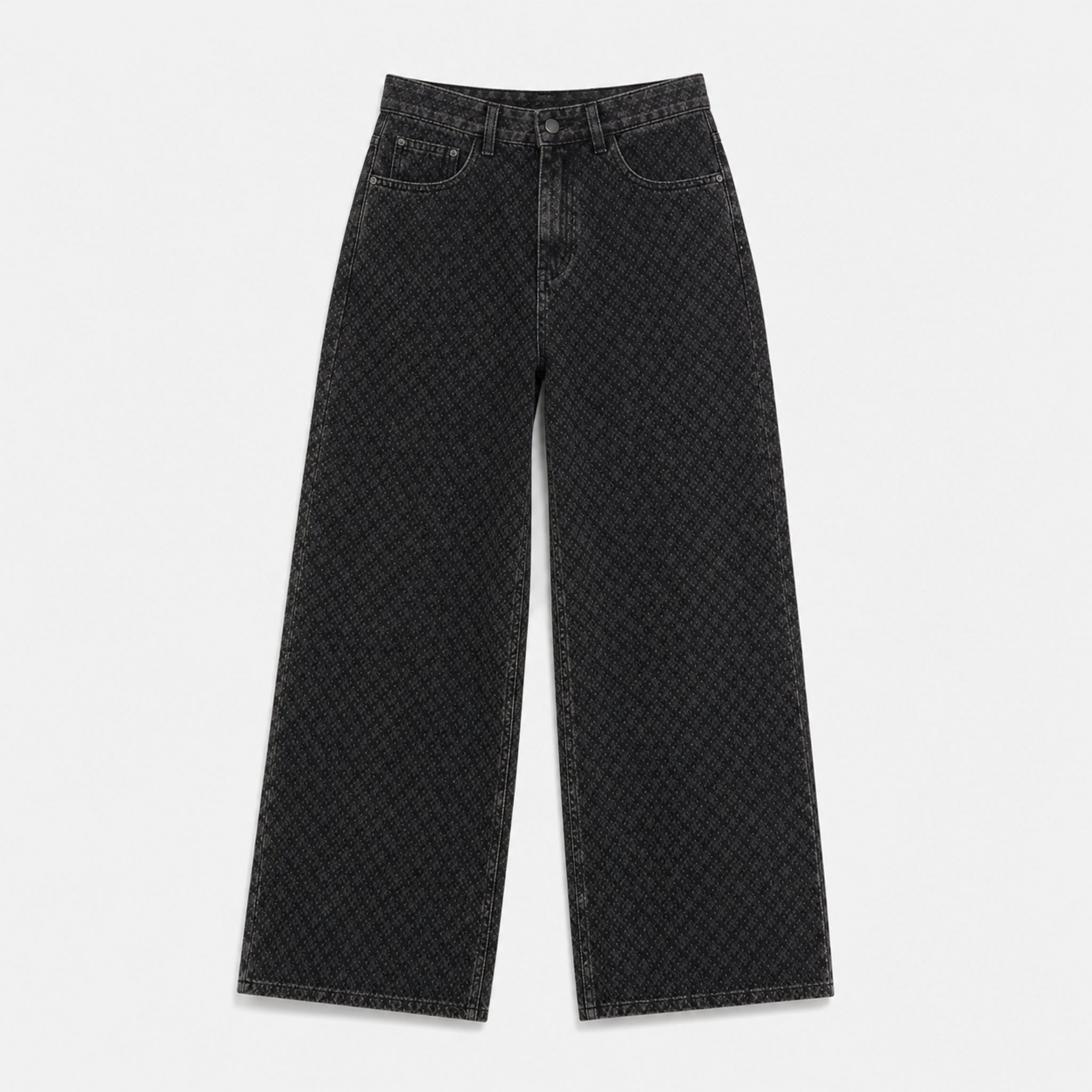 Men's Jacquard Washed Wide-Leg Jeans in Black, product front view