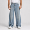 Men's Jacquard Washed Wide-Leg Jeans in Light Blue, model front view