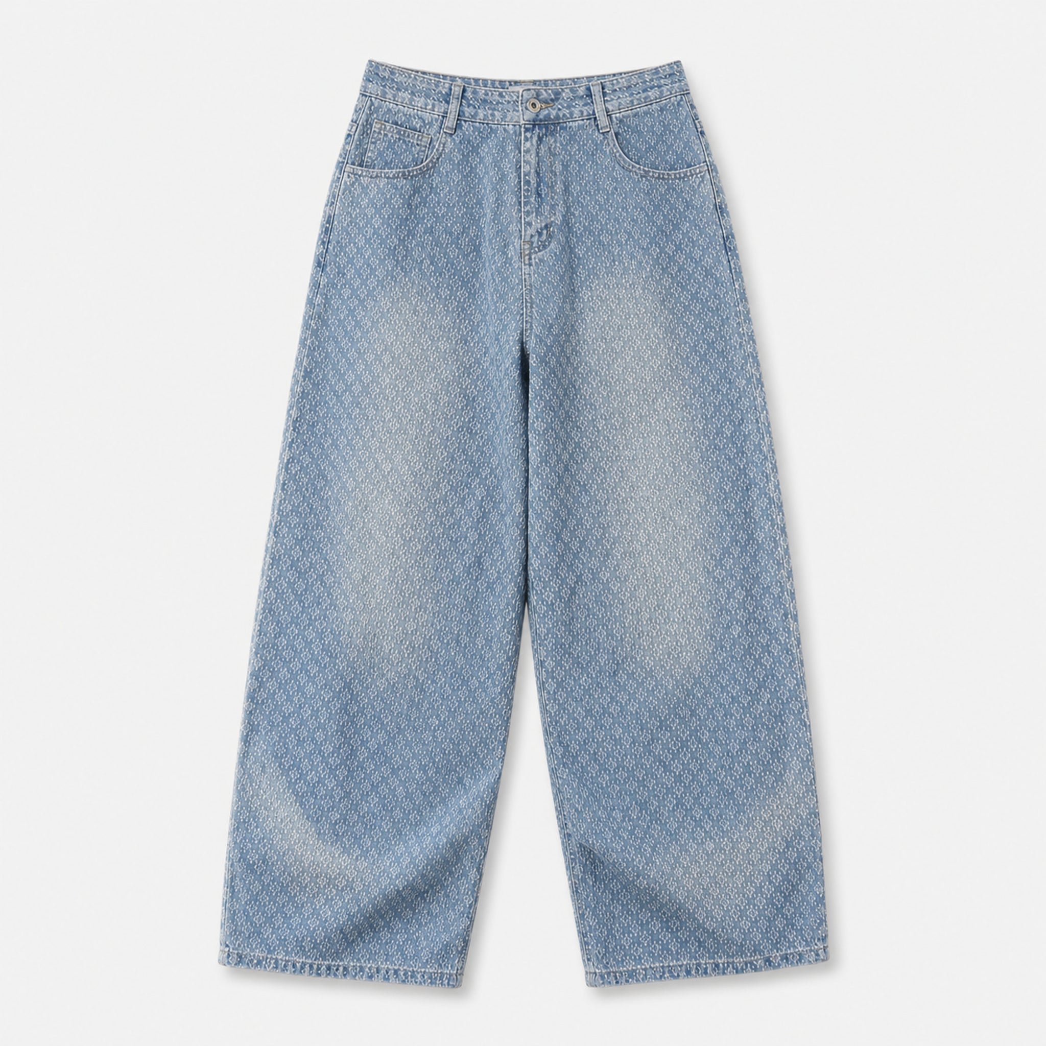 Men's Jacquard Washed Wide-Leg Jeans in Light Blue, product front view