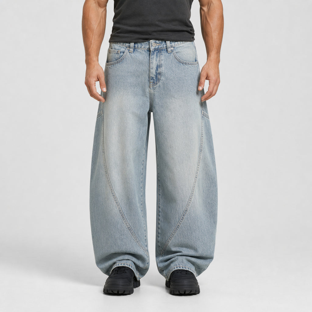Men's Vintage Curved-Leg Jeans in Light Blue, model front view