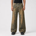 Men's Jacquard Flared Jeans in Brown, model front view